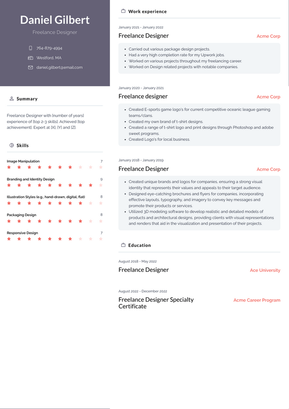 Freelance Designer Resume Examples and Templates