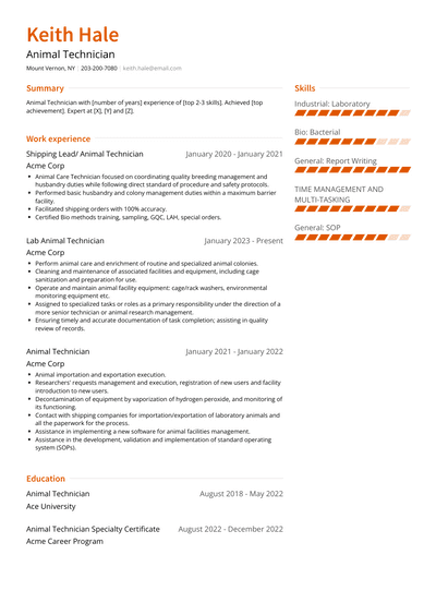 Animal Technician Resume Examples and Templates