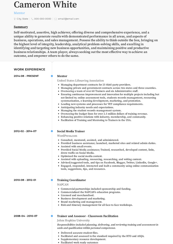 Mentor Resume Samples And Templates Visualcv