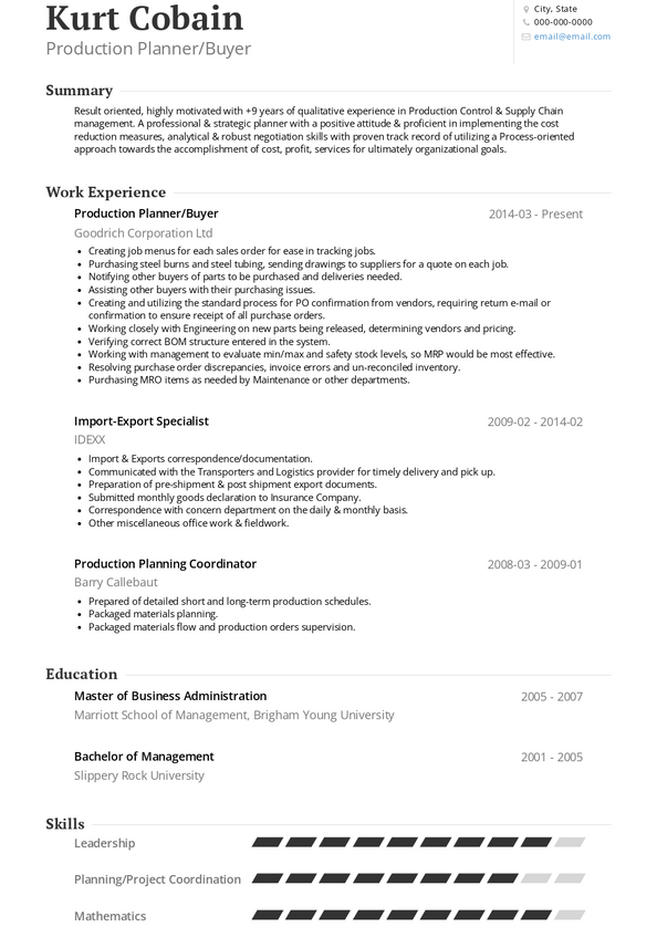 Production Planner Resume Samples and Templates VisualCV