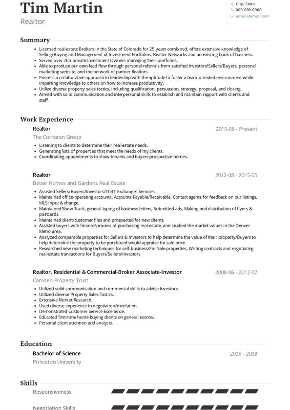 Realtor Resume Samples and Templates VisualCV