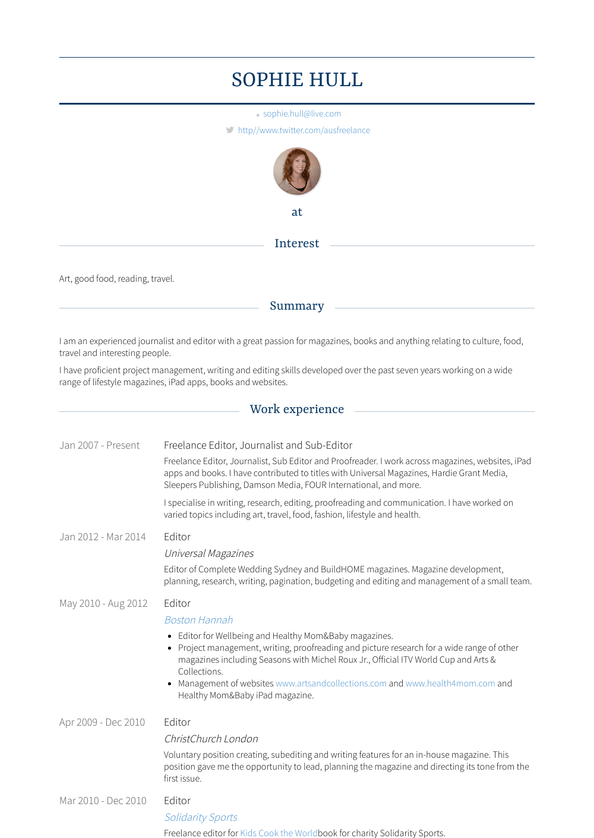 Sub-editor Resume Samples and Templates | VisualCV