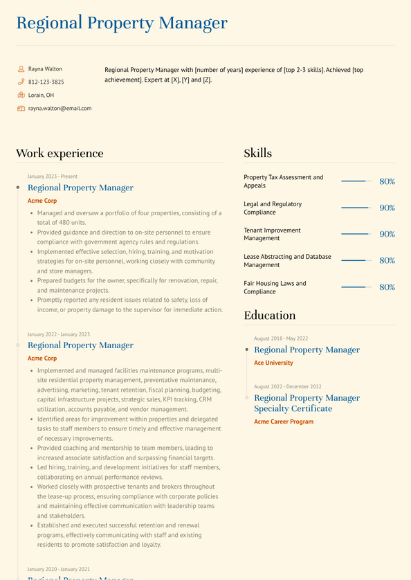 3+ Regional Property Manager Resume Examples and Templates