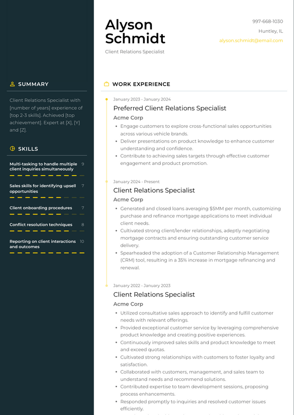 Client Relations Specialist Resume Examples and Templates