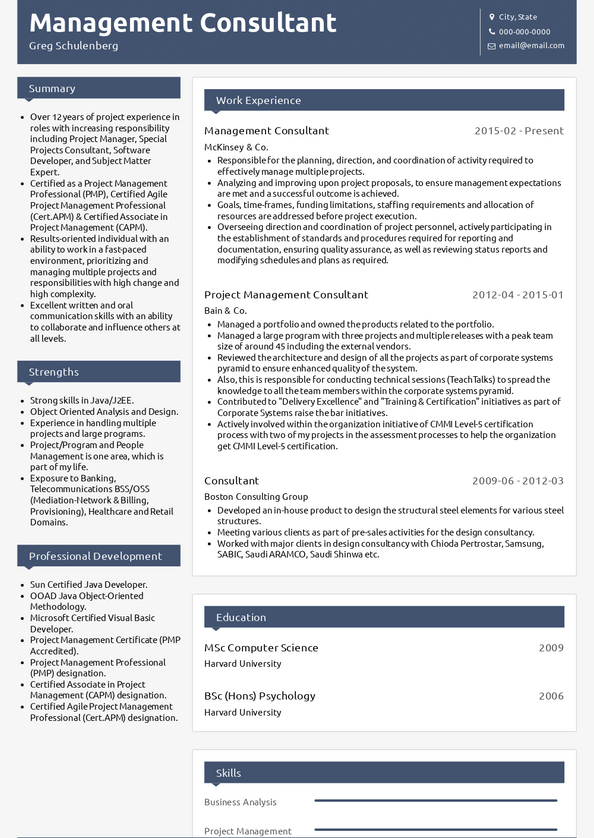 Management Consultant Resume Samples [+ 3 Examples] | VisualCV