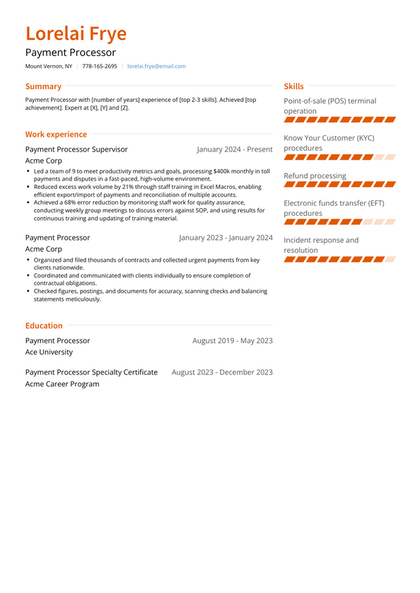 Payment Processor Resume Examples and Templates