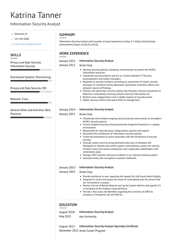 3 Information Security Analyst Resume Examples And Templates   Information Security Analyst Resume Example Corporate 