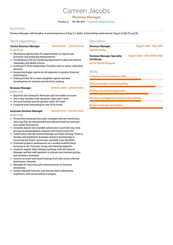 Revenue Manager Resume Examples and Templates