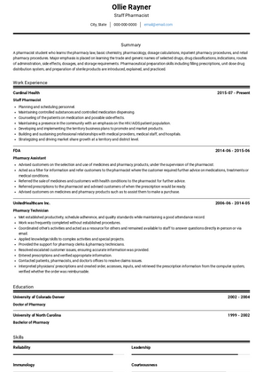 Pharmacist Resume Samples and Templates | VisualCV