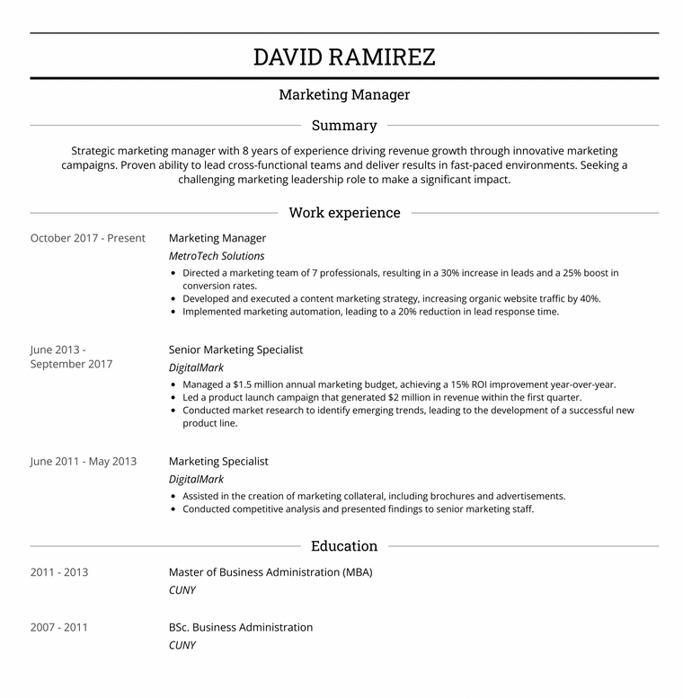 Clean Black and White Resume Template - Monte
