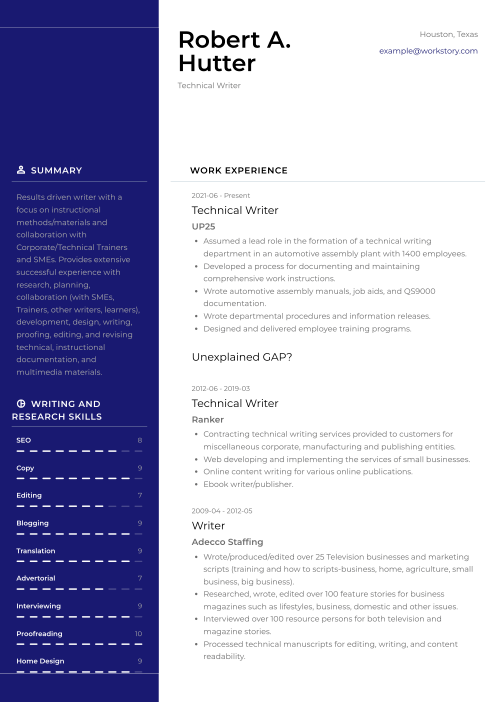 navy color resume template denali