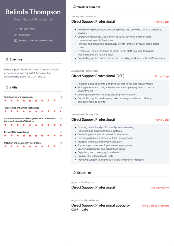 3+ Direct Support Professional Resume Examples and Templates