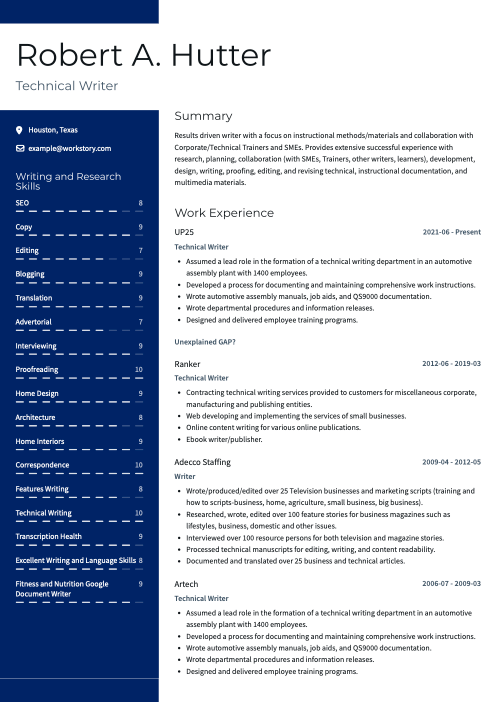 navy color resume template valiant