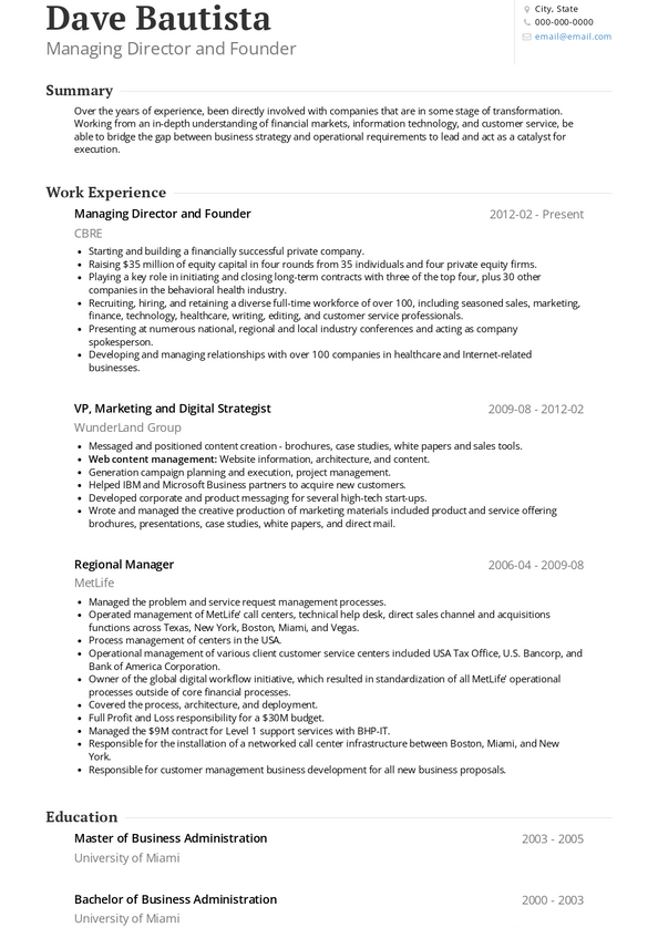 Director And Founder Resume Samples and Templates | VisualCV