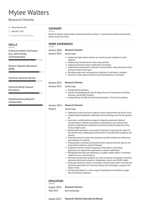 Research Chemist Resume Examples and Templates