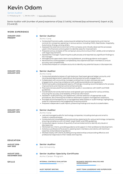 Senior Auditor Resume Examples and Templates