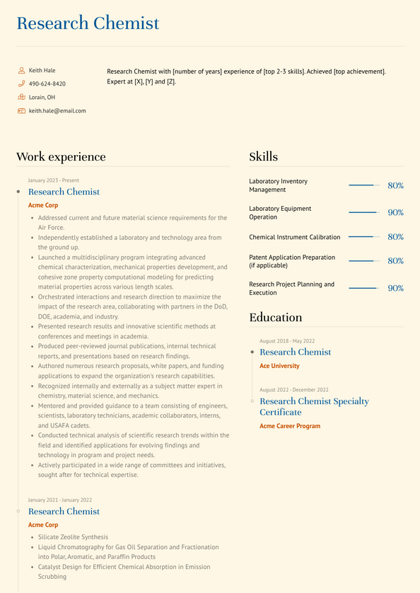 Research Chemist Resume Examples and Templates