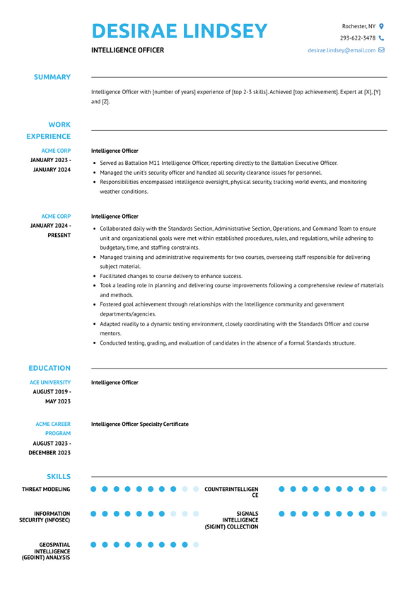 Intelligence Officer Resume Examples and Templates