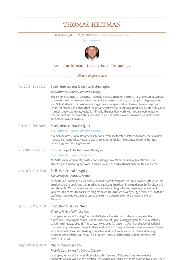 Instructional Designer Resume Samples and Templates VisualCV