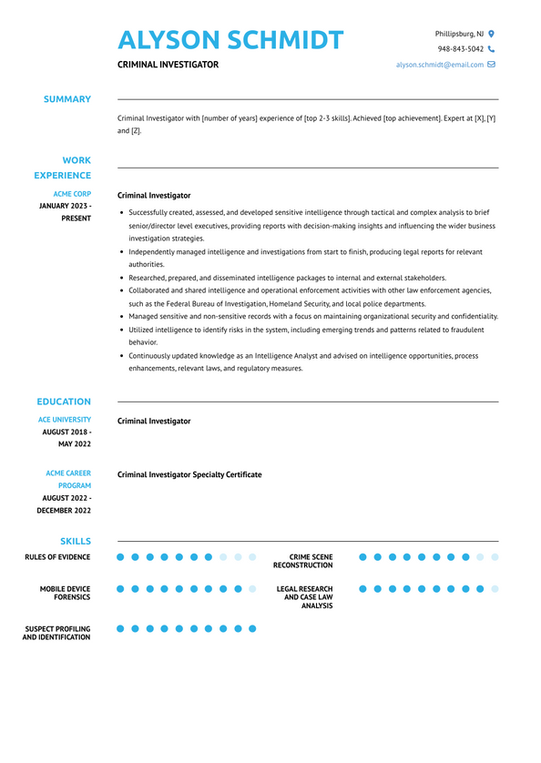 Criminal Investigator Resume Examples and Templates