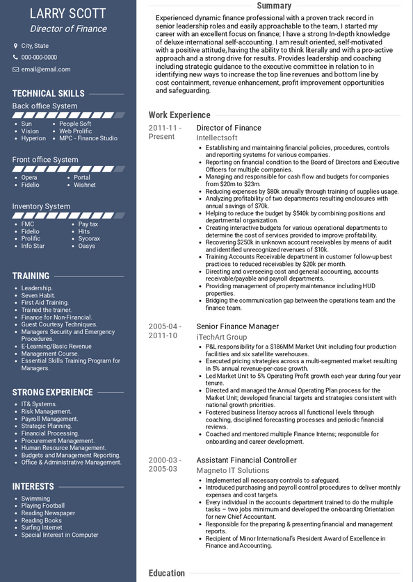 Finance Resume Samples and Templates | VisualCV