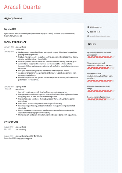 Agency Nurse Resume Examples and Templates