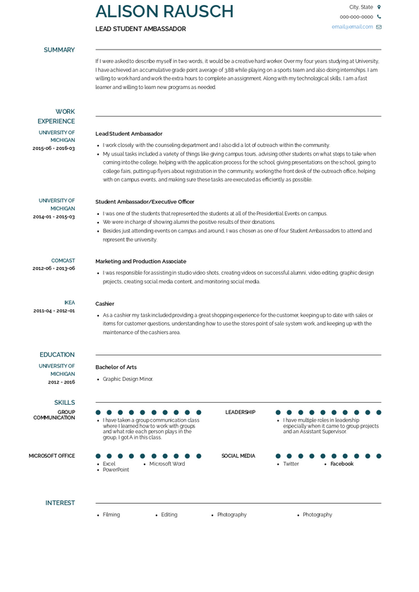 Student Ambassador Resume Samples and Templates | VisualCV