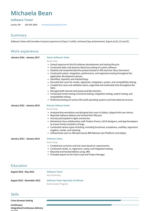 Software Tester Resume Examples and Templates