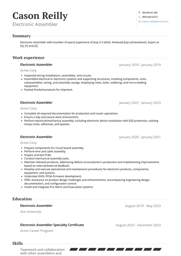 Electronic Assembler Resume Examples And Templates