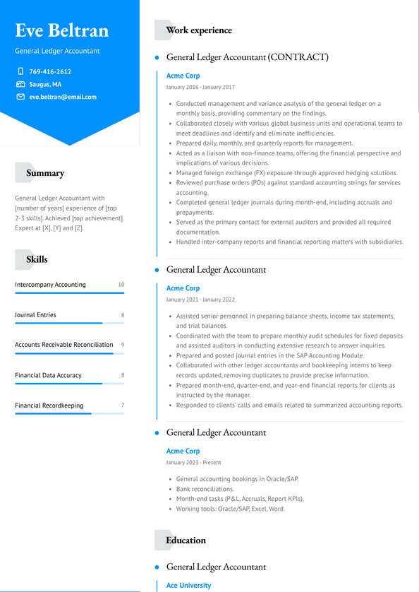 3+ General Ledger Accountant Resume Examples and Templates