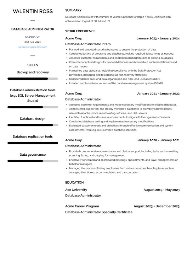 Database Administrator Resume Examples and Templates