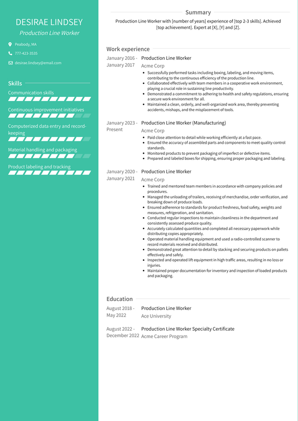 Production Line Worker Resume Examples and Templates