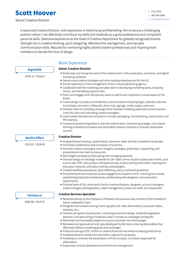 Creative Director CV Examples & Templates | VisualCV