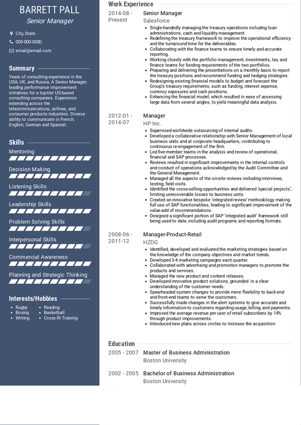 Senior Manager Resume Samples and Templates | VisualCV