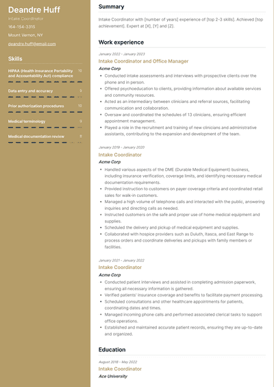 Intake Coordinator Resume Examples and Templates