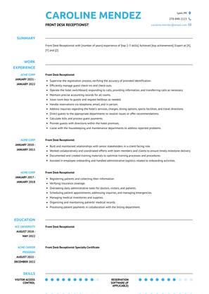 Front Desk Receptionist Resume Examples and Templates
