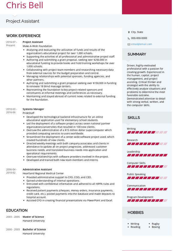 Project Assistant Resume Samples And Templates VisualCV   Project Assistant Resume Sample Modern 