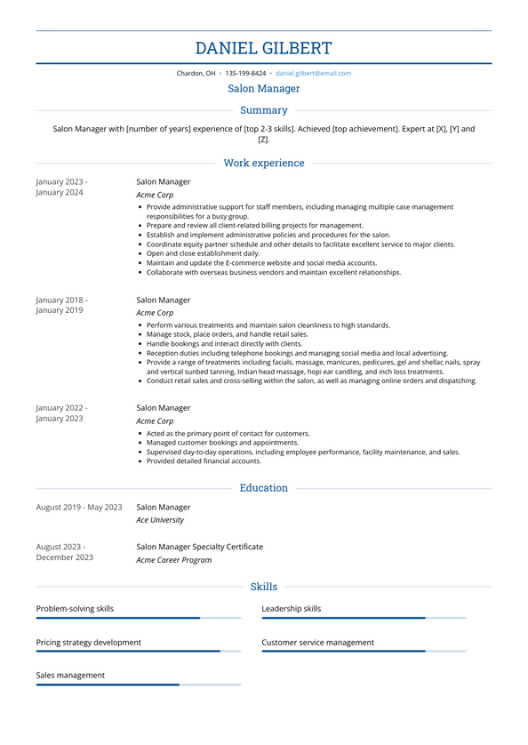 Salon Manager Resume Examples and Templates