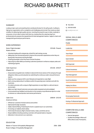 Flight Attendant Resume Samples [+ 3 Examples] | VisualCV