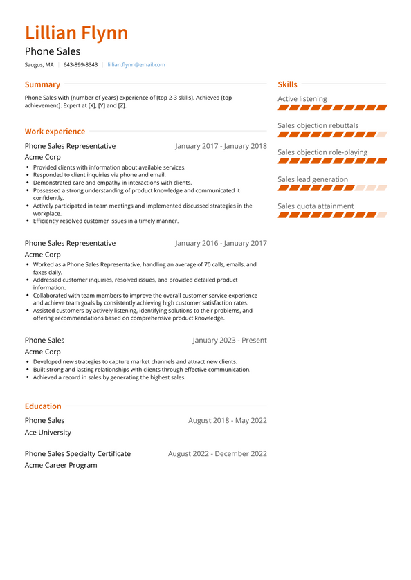 Phone Sales Resume Examples and Templates