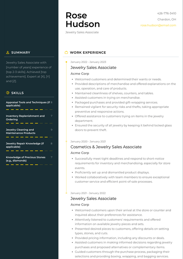 Jewelry Sales Associate Resume Examples and Templates