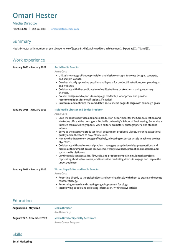 3+ Media Director Resume Examples and Templates