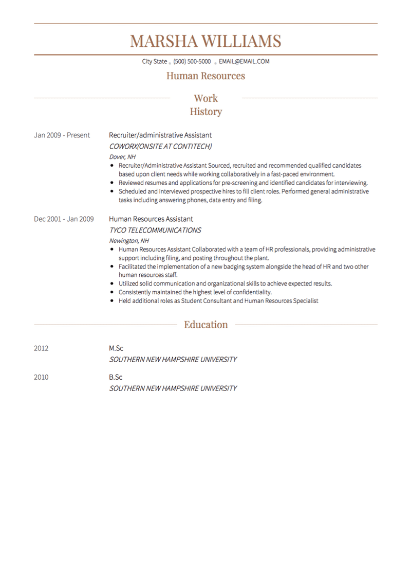 Human Resources CV Example and Template