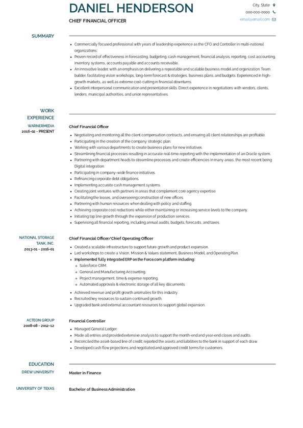 CFO Resume Samples and Templates | VisualCV