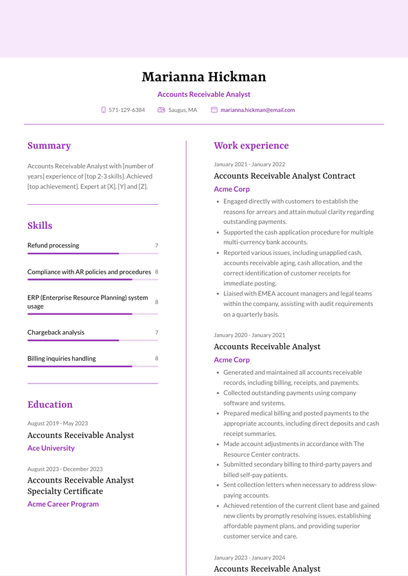 Accounts Receivable Analyst Resume Examples and Templates