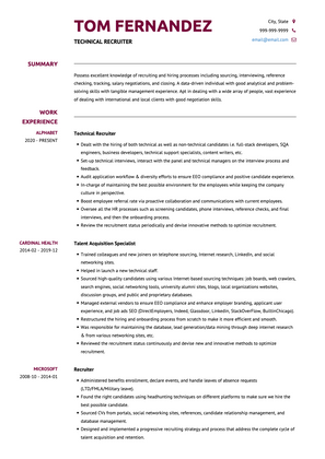 Technical Recruiter CV Example and Template