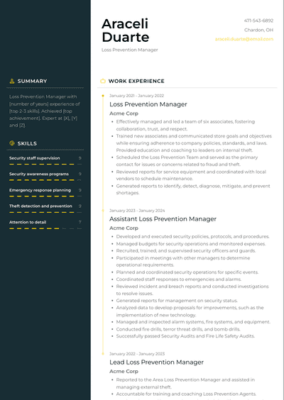 Loss Prevention Manager Resume Examples and Templates