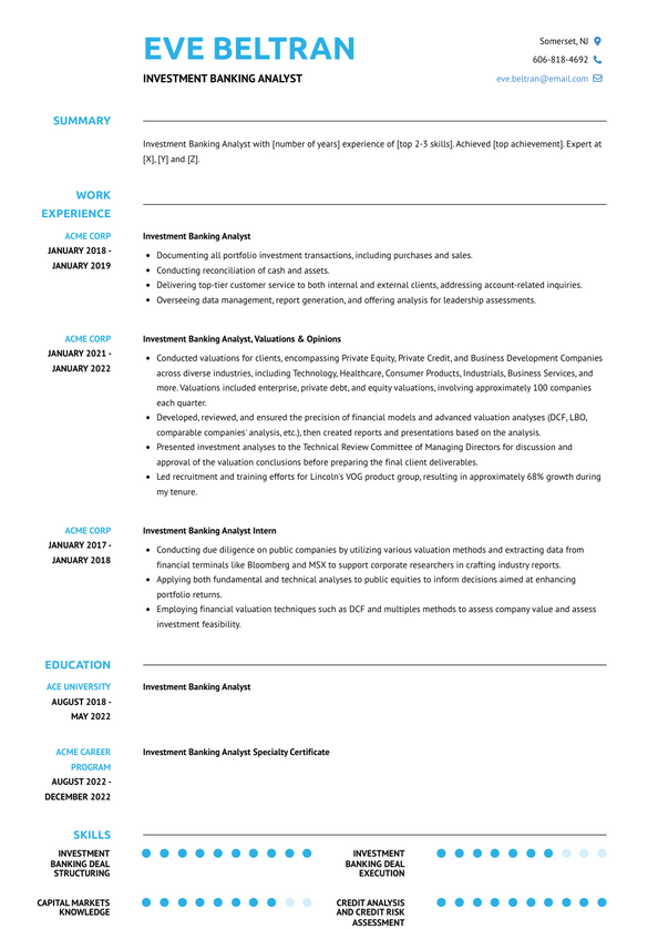 Investment Banking Analyst Resume Examples and Templates