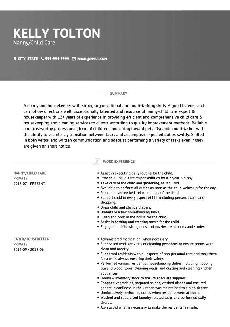 Nanny CV Example and Template