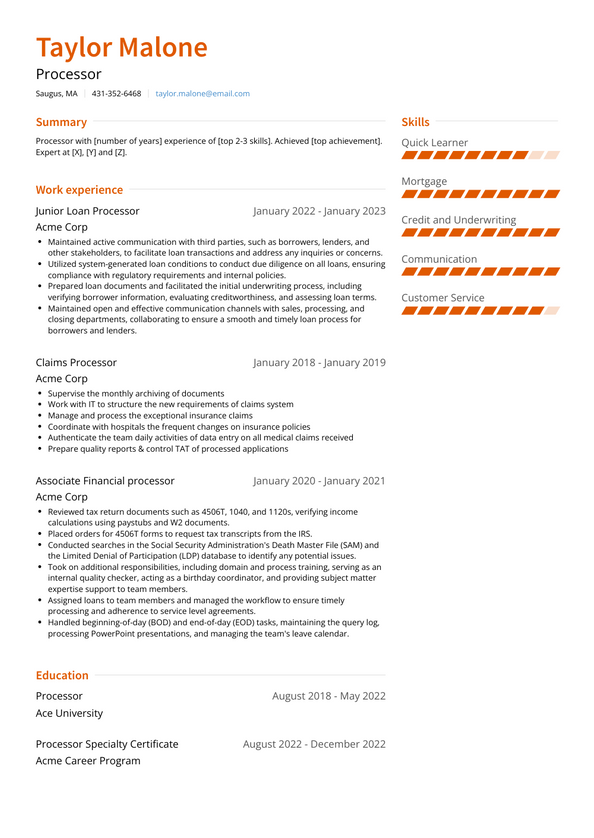 Processor Resume Examples and Templates